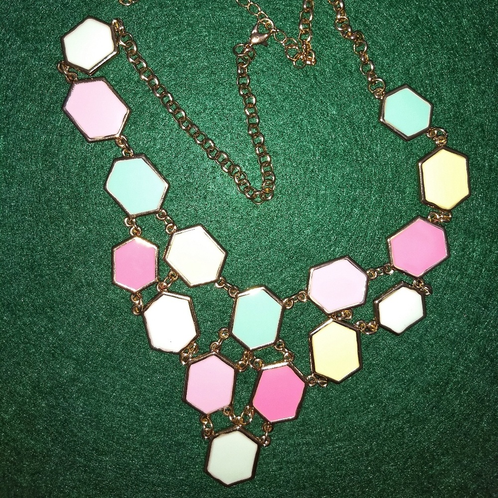 Anthropologie hexagon enamel bib necklace NWOT